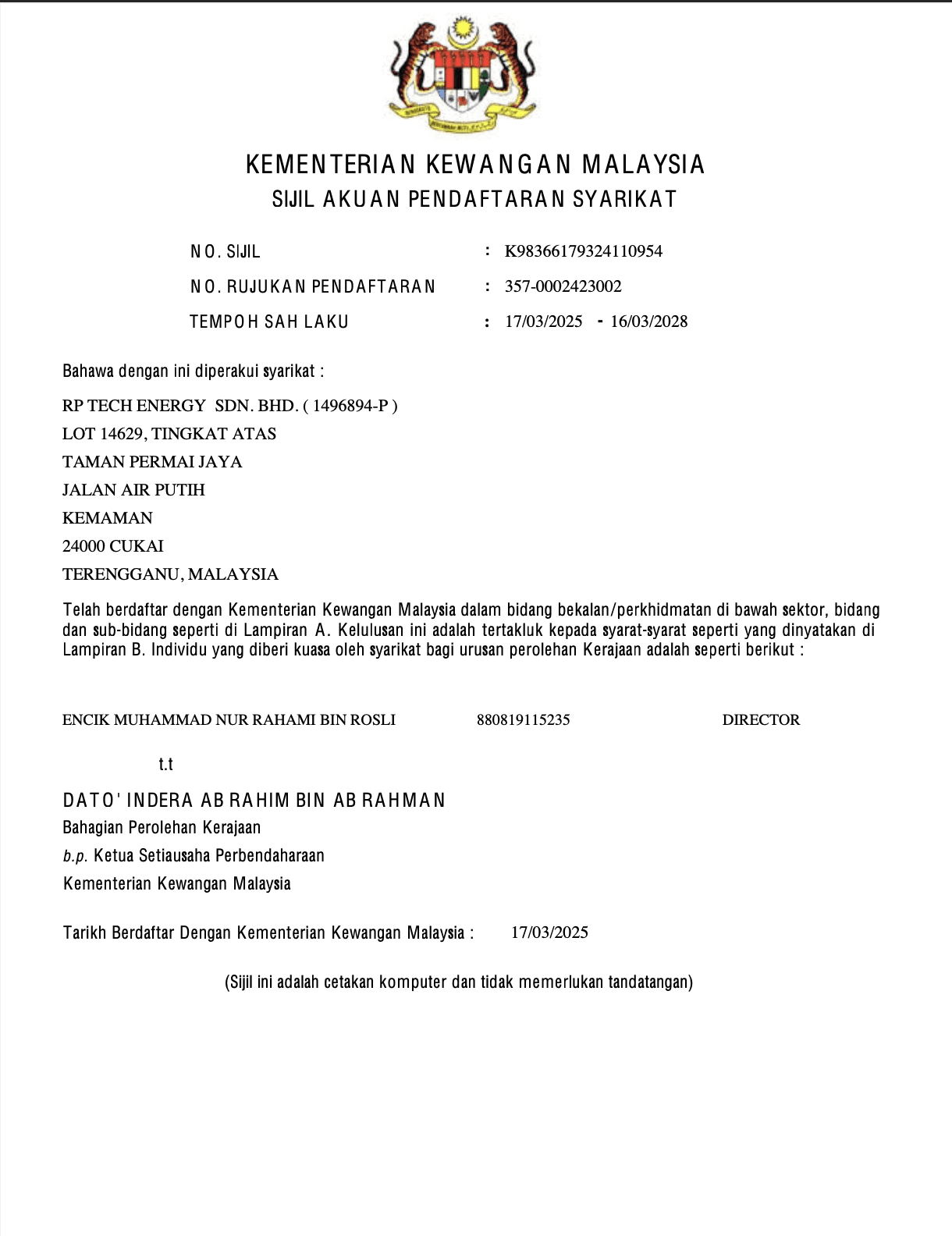 Agency / License Letter